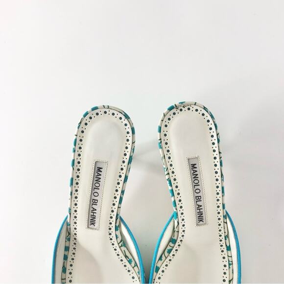 Manolo Blahnik Maysalebi Flower Print Pointed Toe Kitten Heel Mules Pumps 36 - Picture 4 of 8